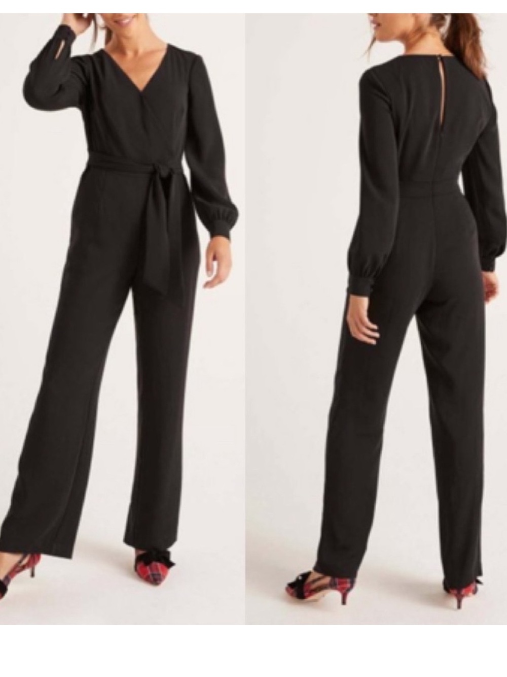 Boden Black Emmy Tie Waist V Neck Jumpsuit